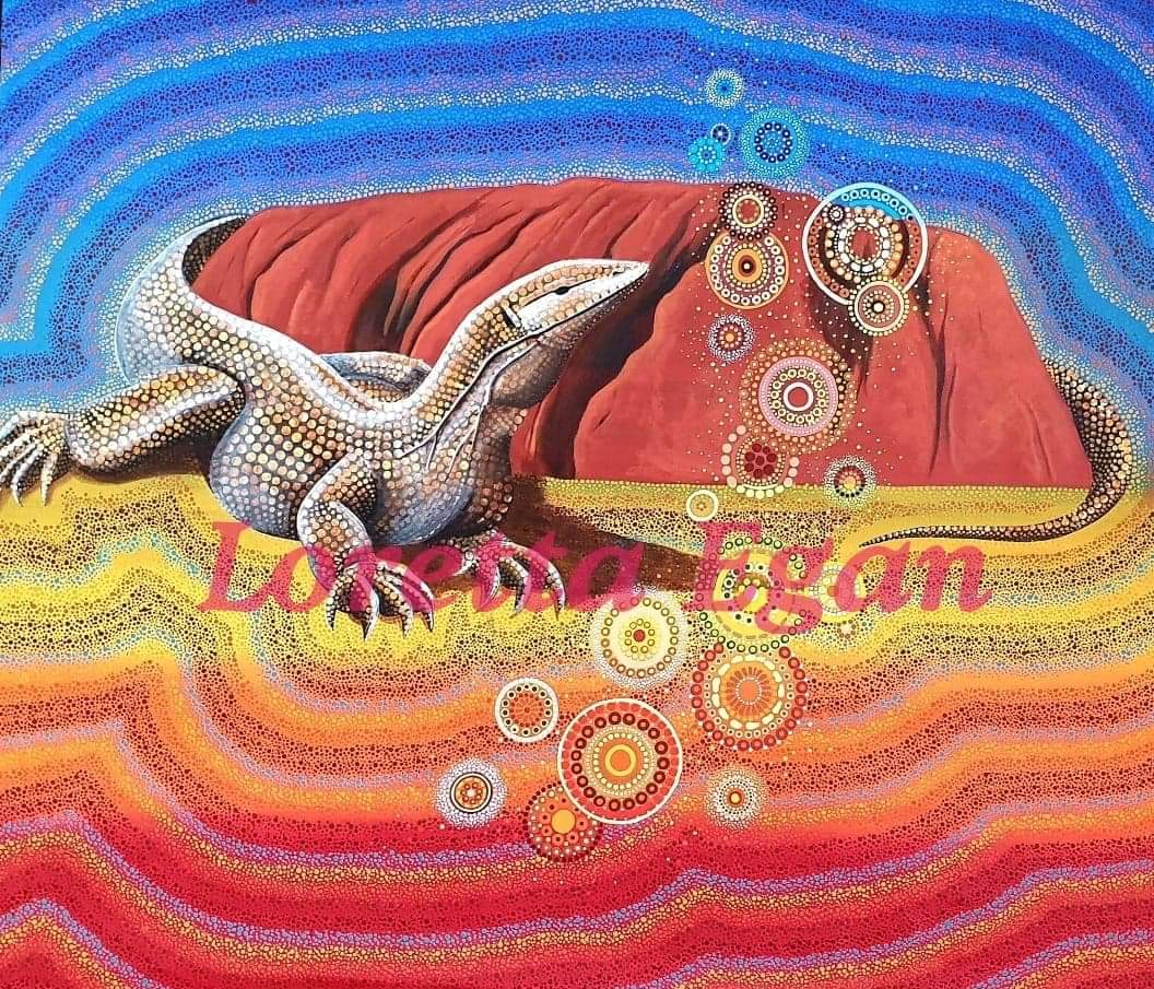 Commission piece and they wanted a design with a goanna and Ayers Rock.